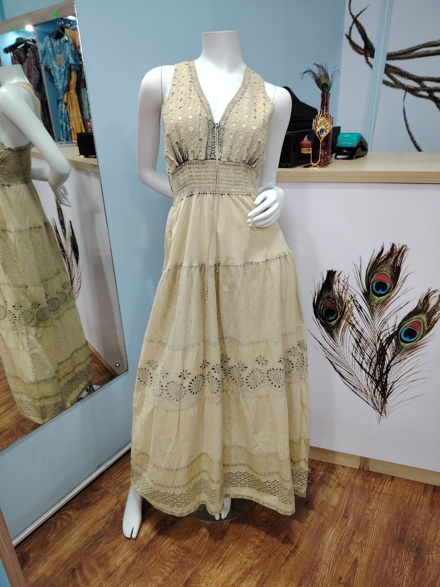 Sleeveless cotton dress with an elasticated waist