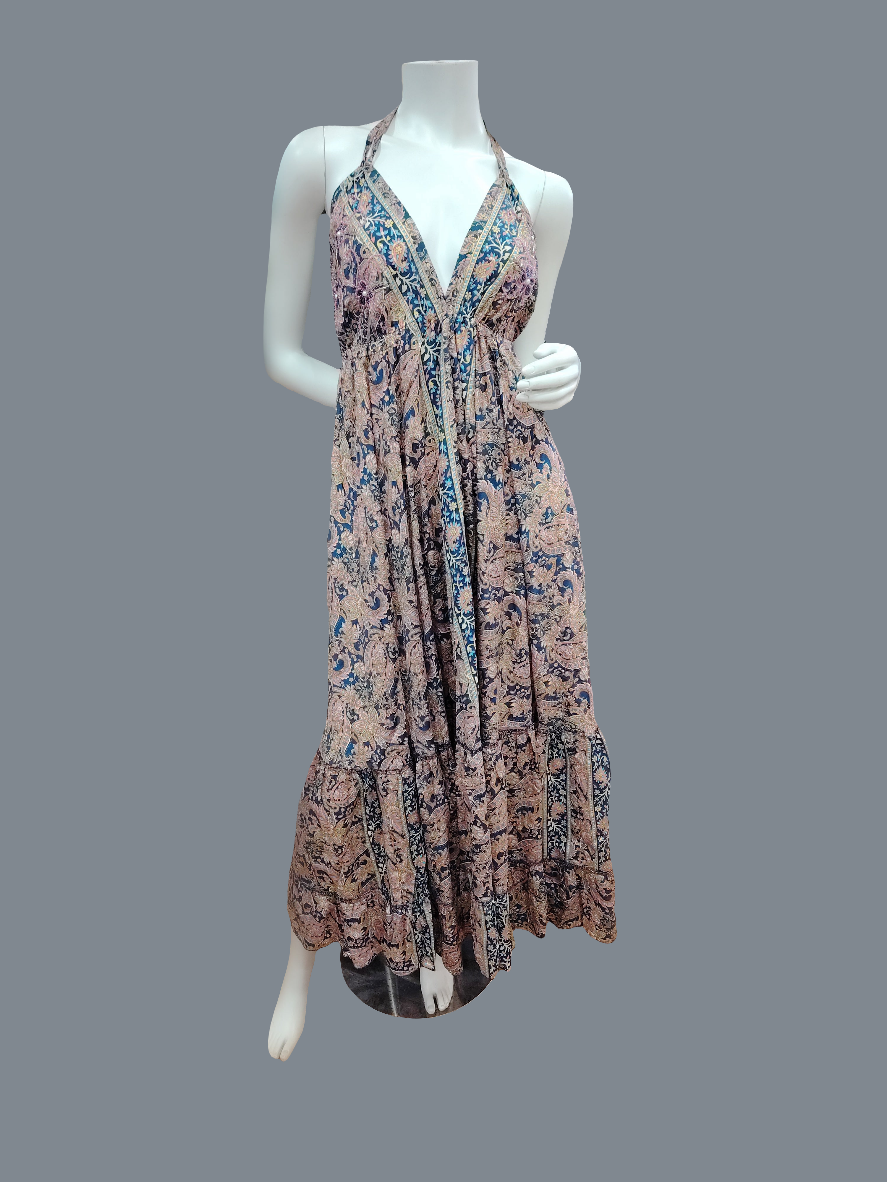 Tie up printed long dress