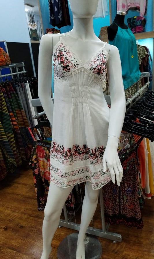 Mini dress with multi color embroidery
