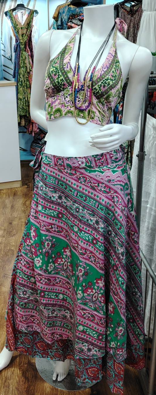 Reversible printed wrap skirt