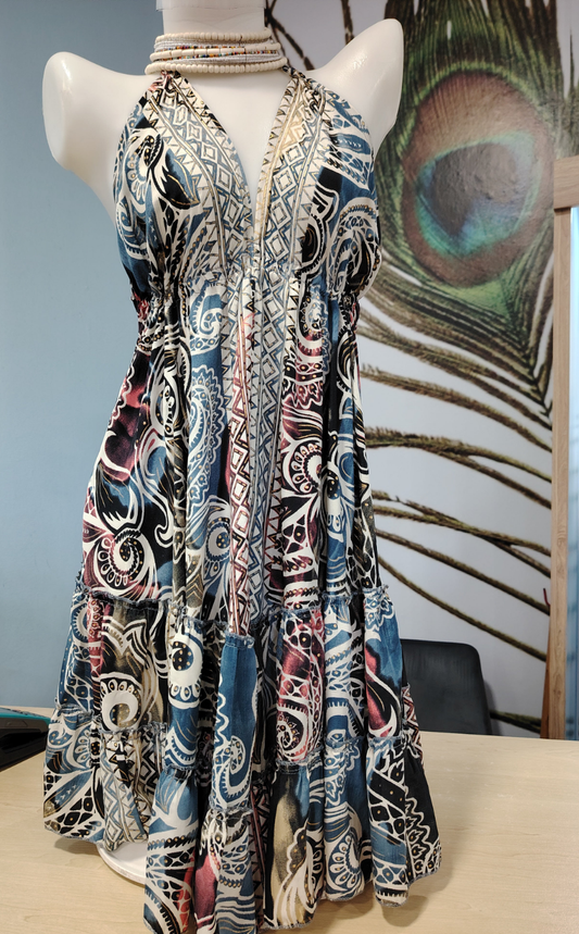 Mini tie up printed dress