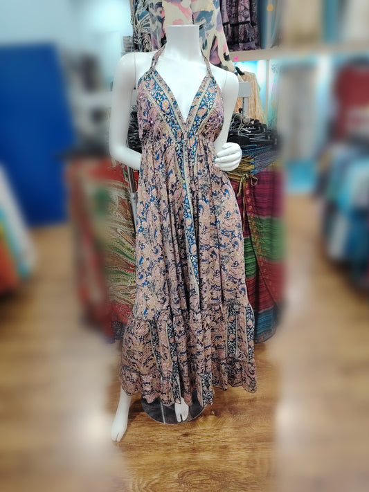 Tie up printed long dress